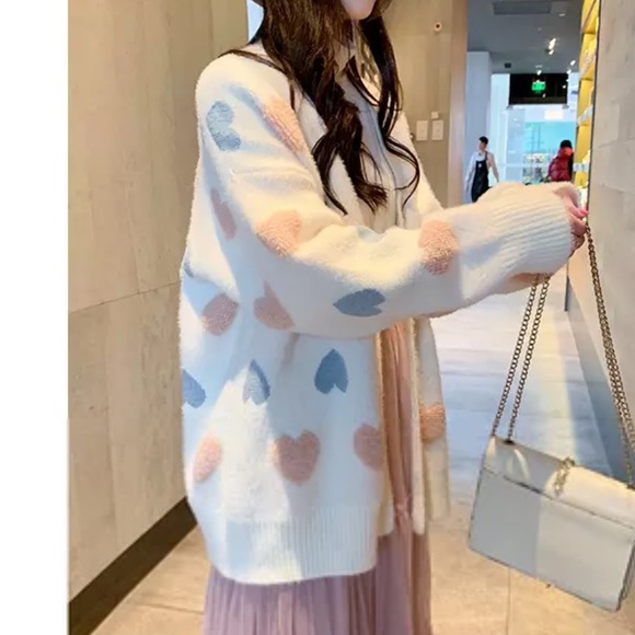 💖HP💙 Sweater cardigan heart sweater cute button down - Picture 6 of 7